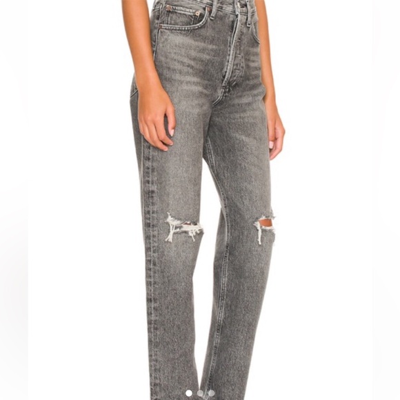 Agolde Denim - Agolde 90’s Mid Rise Loose Jeans Washed Black Ripped Denim